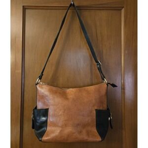 Gorgeous Italian Leather Valentina Handbag Hobo Style Purse Brown/ Black Classic